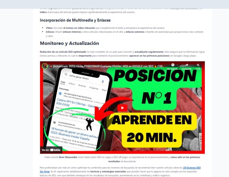 ejemplo de incrustar un video para escribir o redaccion de artuculo seo optimizado