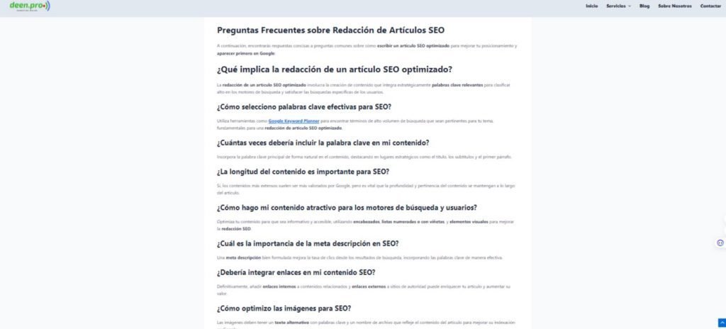 Ejemplo de poner preguntas frecuentes en un artículo SEO optimizado